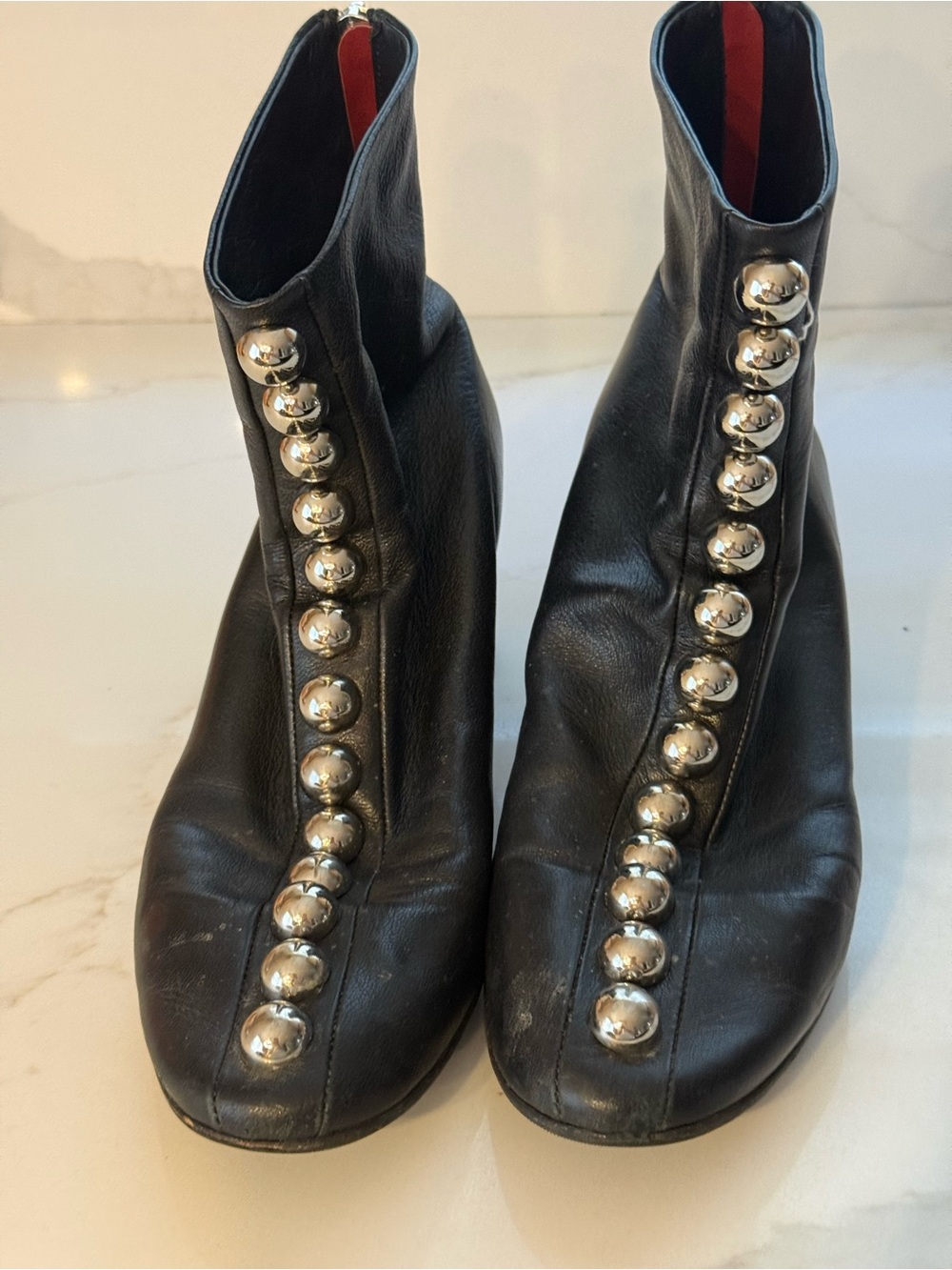 Halmanera Women’s Black Leather Ankle Boots with Silver Stud Trim made in Italy